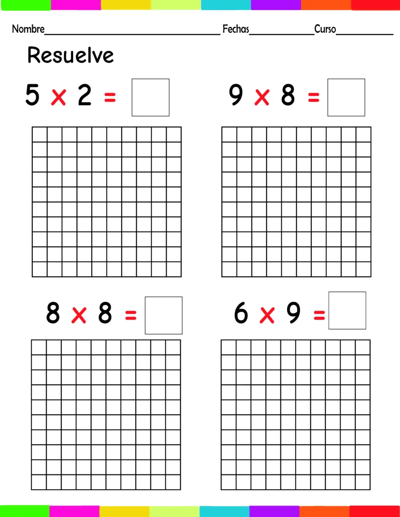 Cuadriculas para practicar las tablas de multiplicar