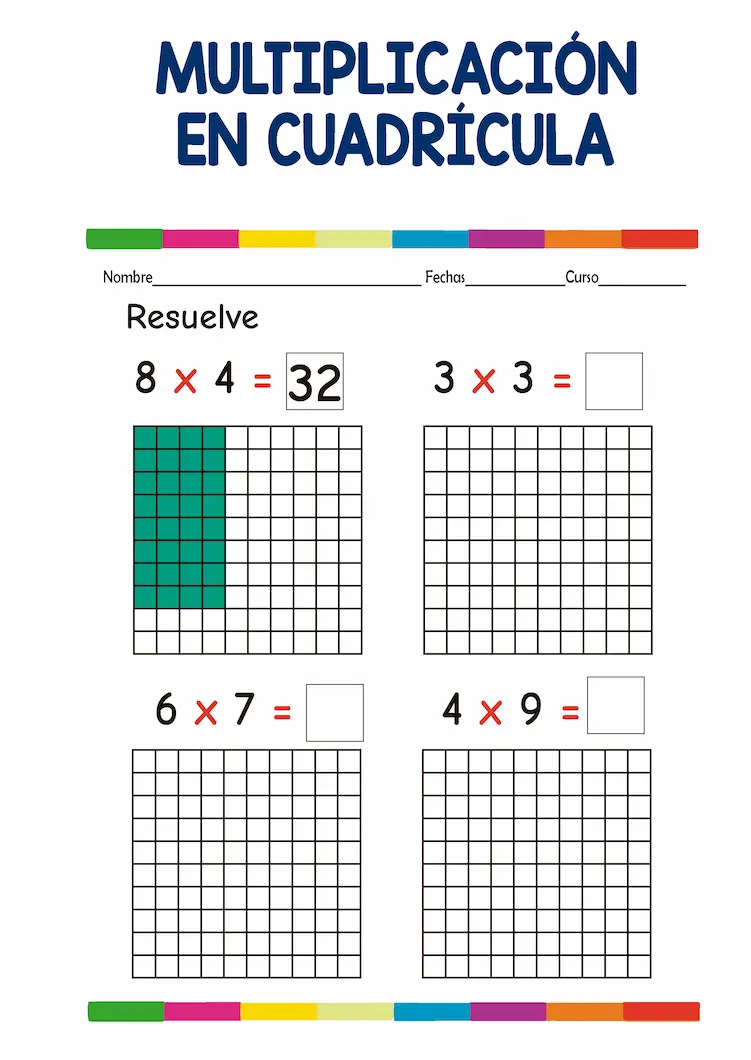 actividades ejercicios de multiplicacion con cuadriculas