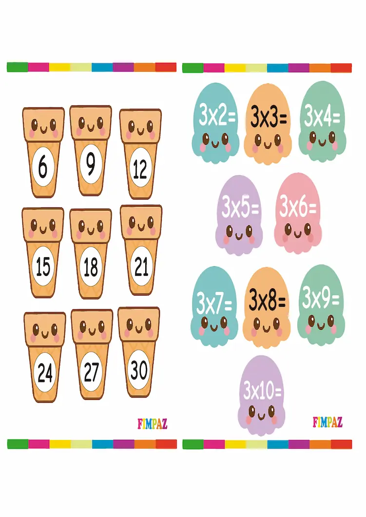 ejercicios tablas de multiplicar helados