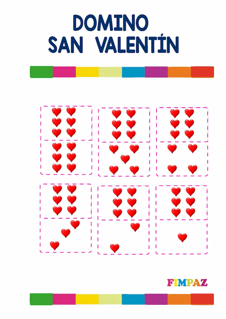 pdf para imprimir con domino san valentin con corazones 