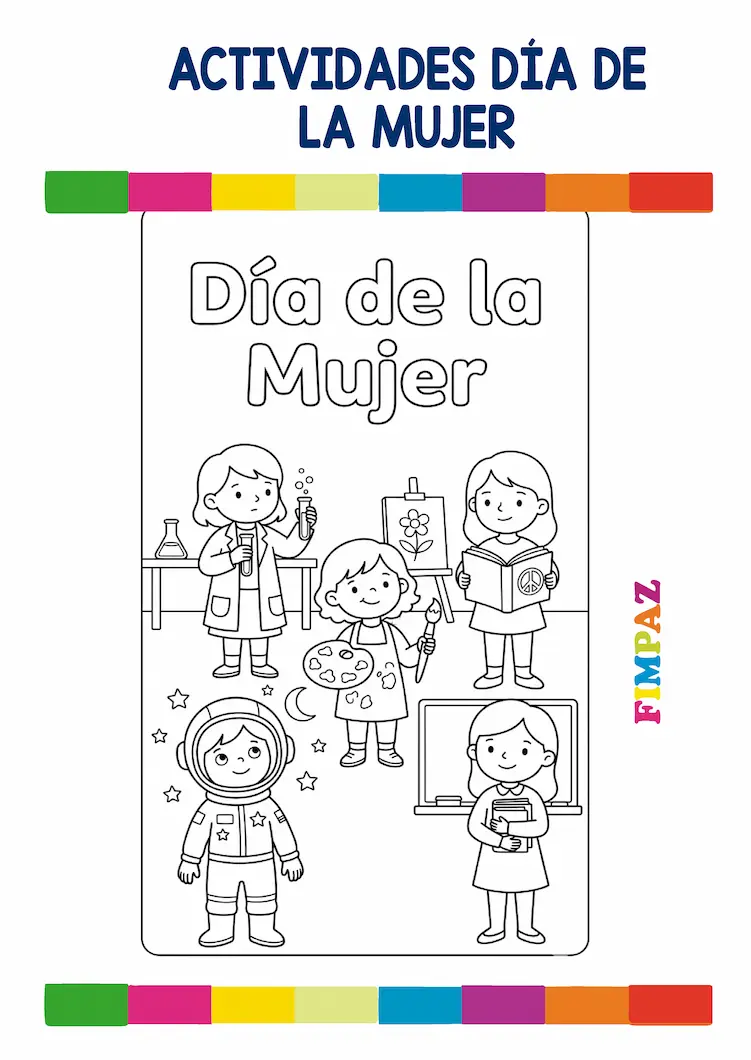Dibujos del Día de la Mujer para colorear y tarjetas para niños de preescolar