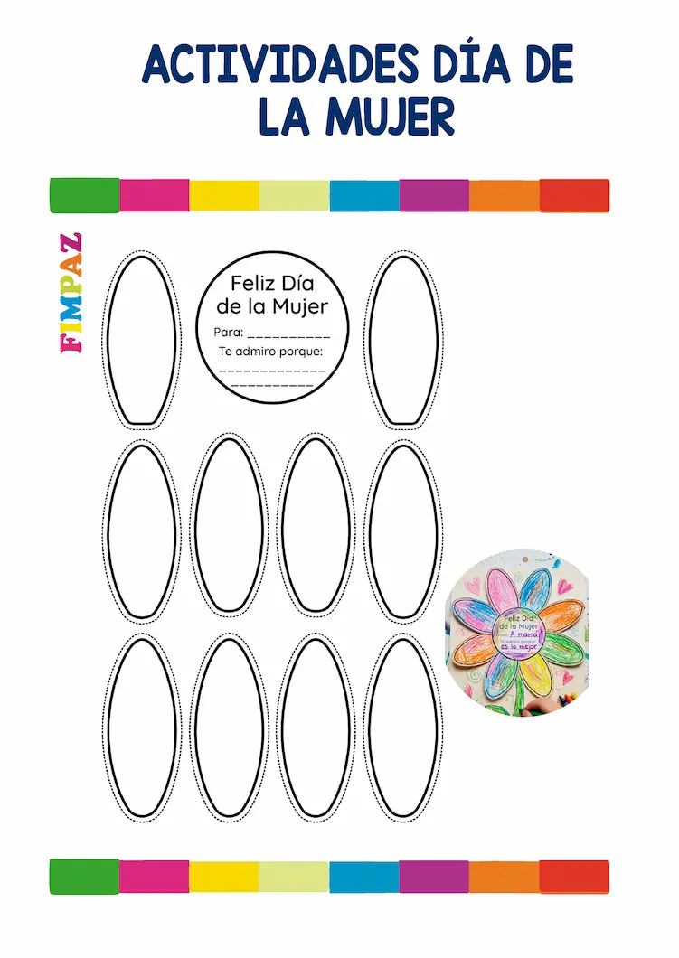 MAnualidad para del Día de la Mujer para colorear y recortar