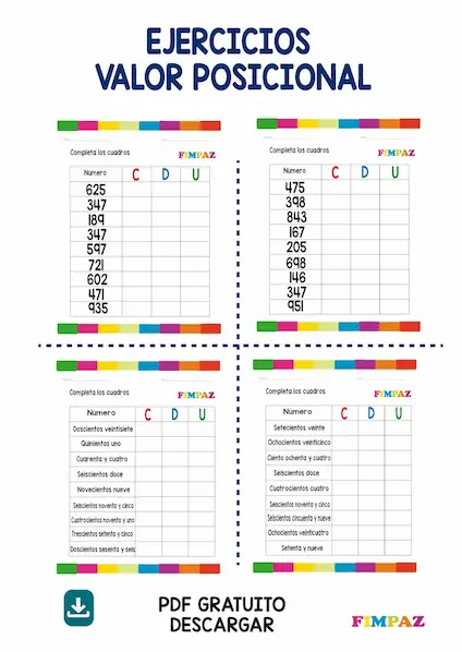 Ejerciciso en pdf para trabajar el valor psocional