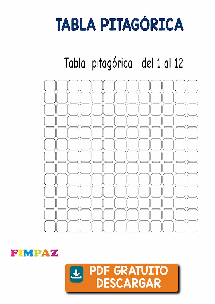 Tabla Pitagórica para imprimir: Plantillas del 1 al 12