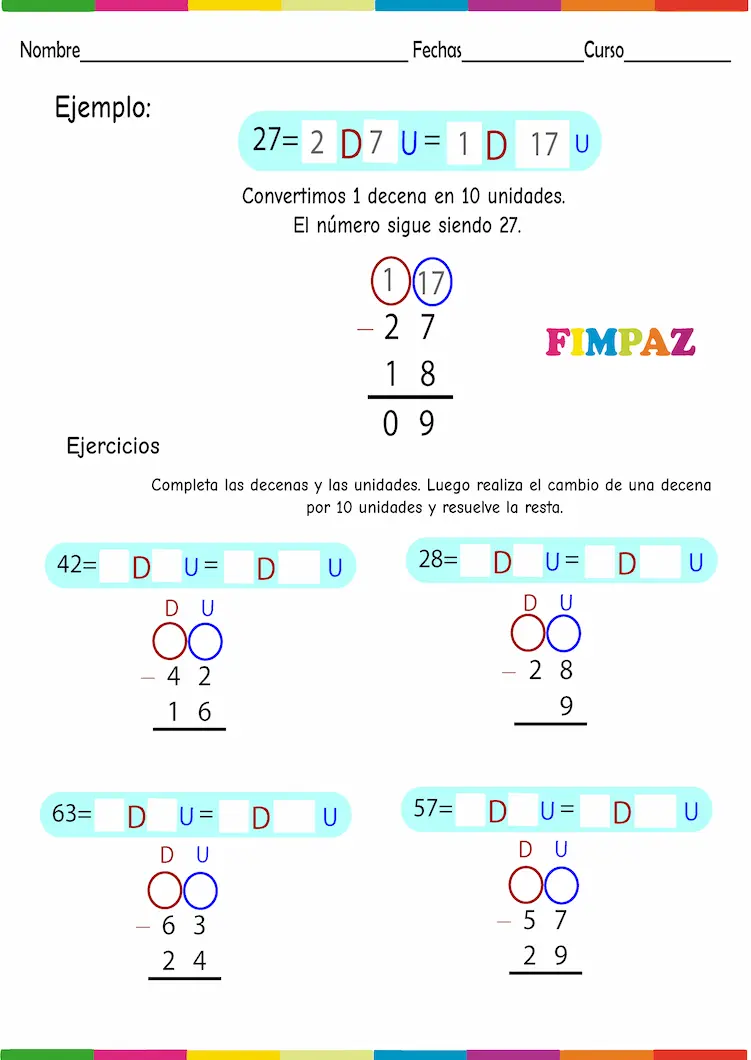 Restas de dos cifras prestando