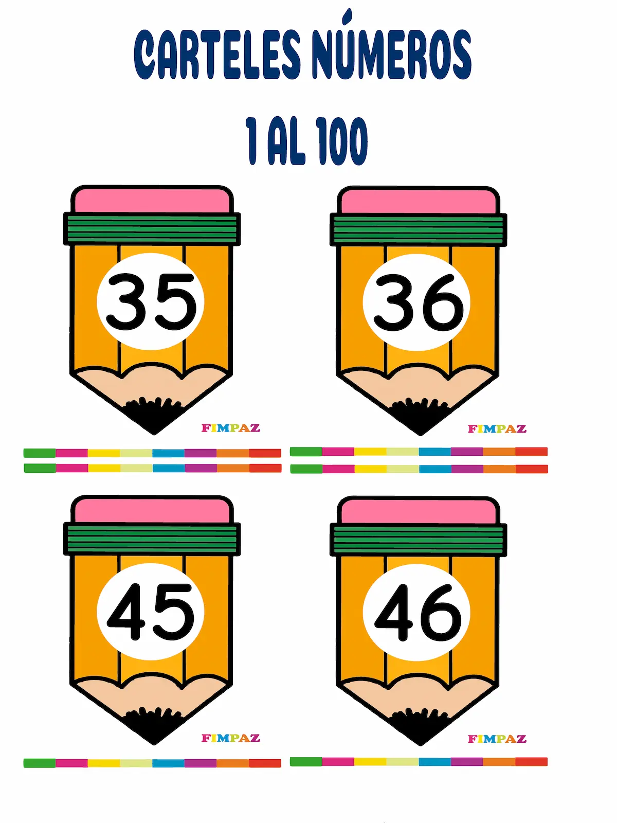 Carteles de Números del 1 al 100 para Imprimir