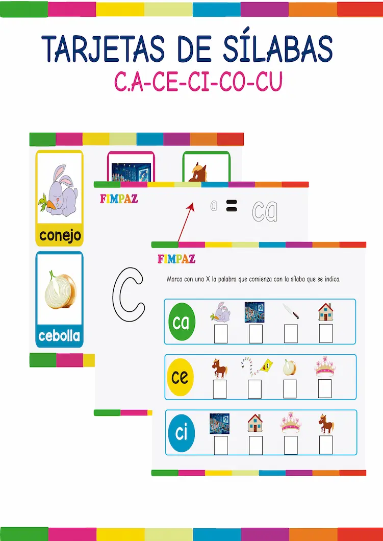 tarjetas de sílabas ca ce ci co cu 