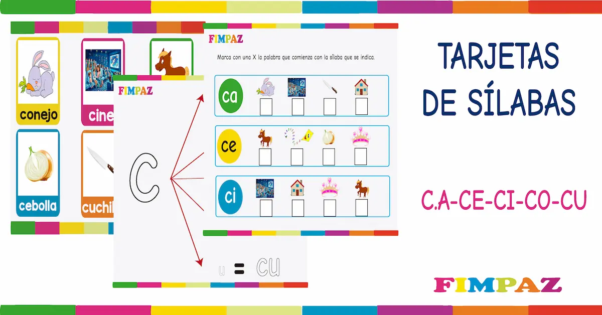 Descarga Gratis las tarjetas de sílabas ca, ce, ci, co, cu para imprimir en PDF