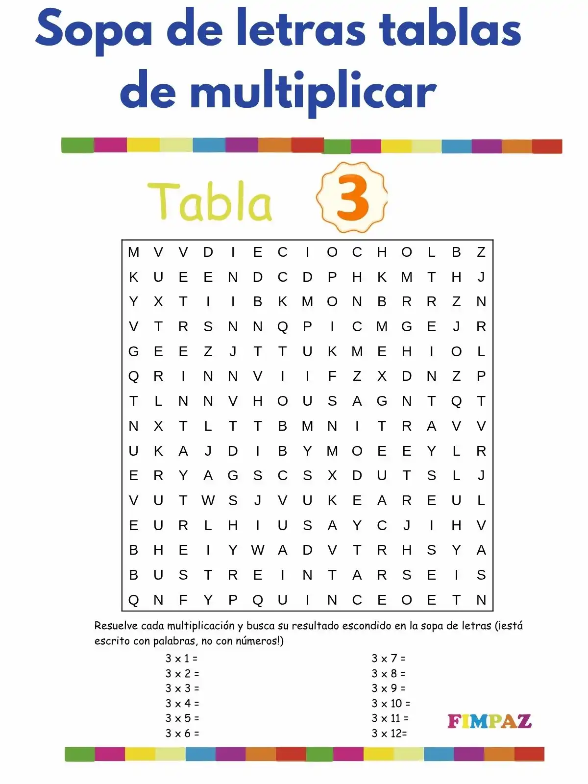 Sopa de Letras Tablas de Multiplicar para Imprimir GRATIS