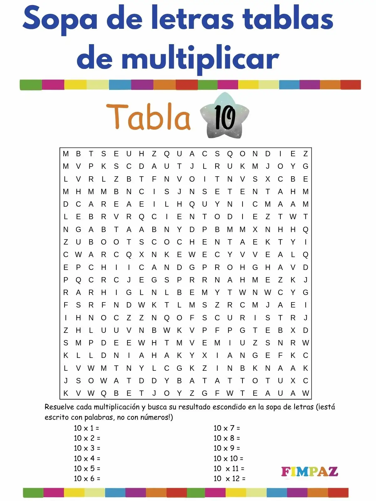 Sopa de Letras Tablas de Multiplicar para Imprimir GRATIS