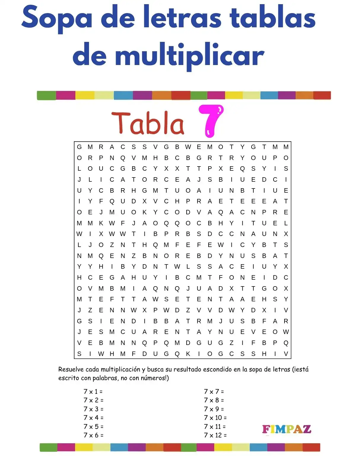 Sopa de Letras Tablas de Multiplicar para Imprimir GRATIS