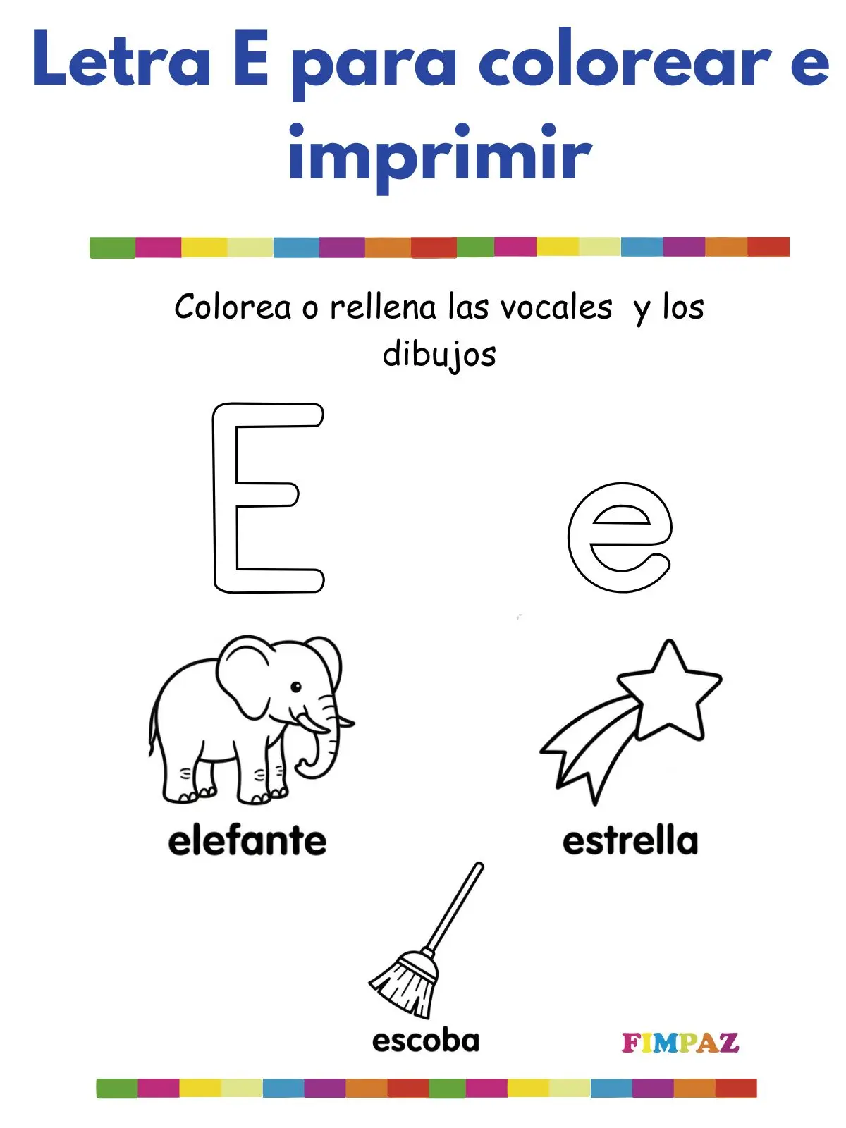 Letra e para colorear e imprimir