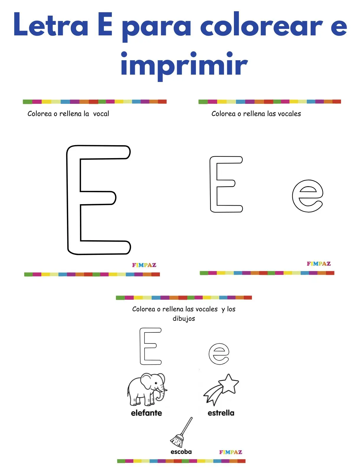 Letra e para colorear e imprimir