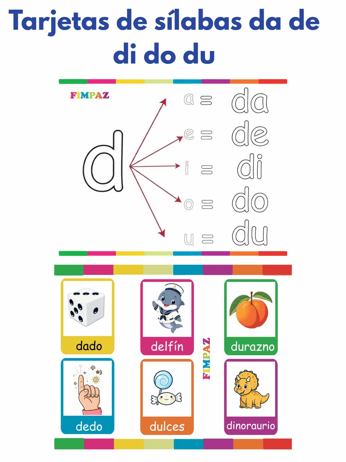 Tarjetas de Sílabas da de di do du para Imprimir PDF Gratis