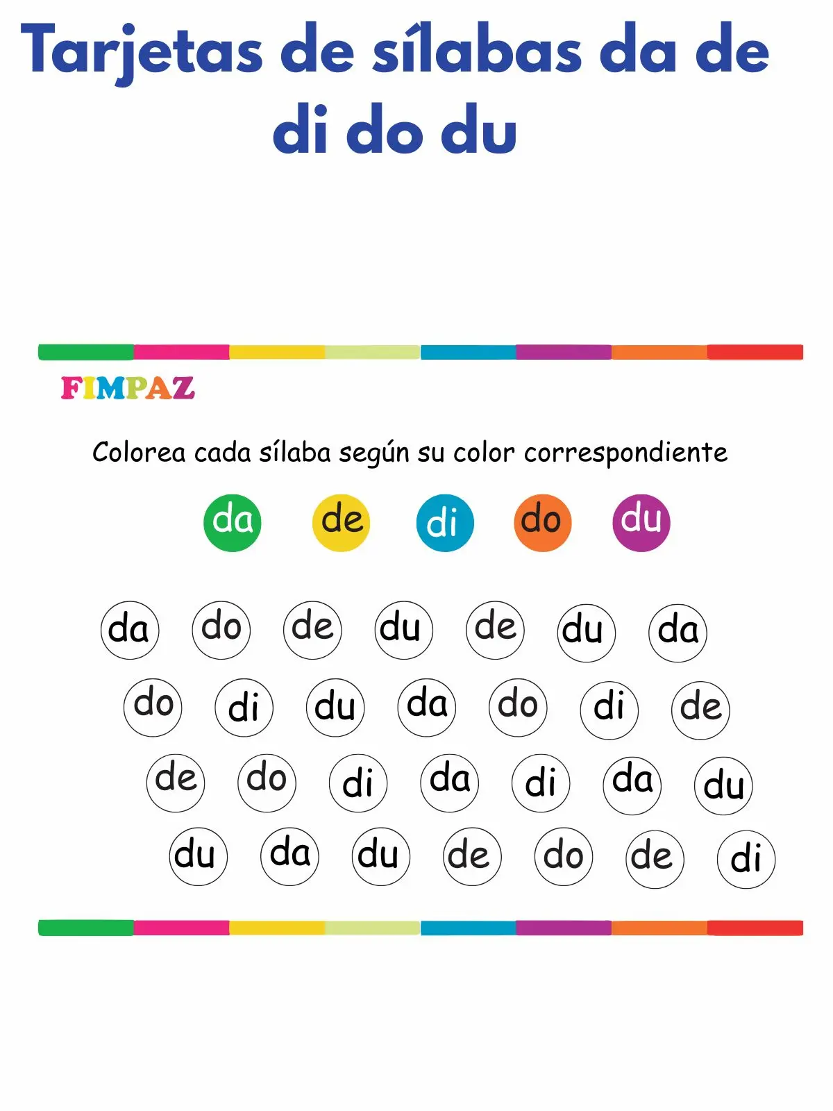 Tarjetas de Sílabas da de di do du para Imprimir PDF Gratis