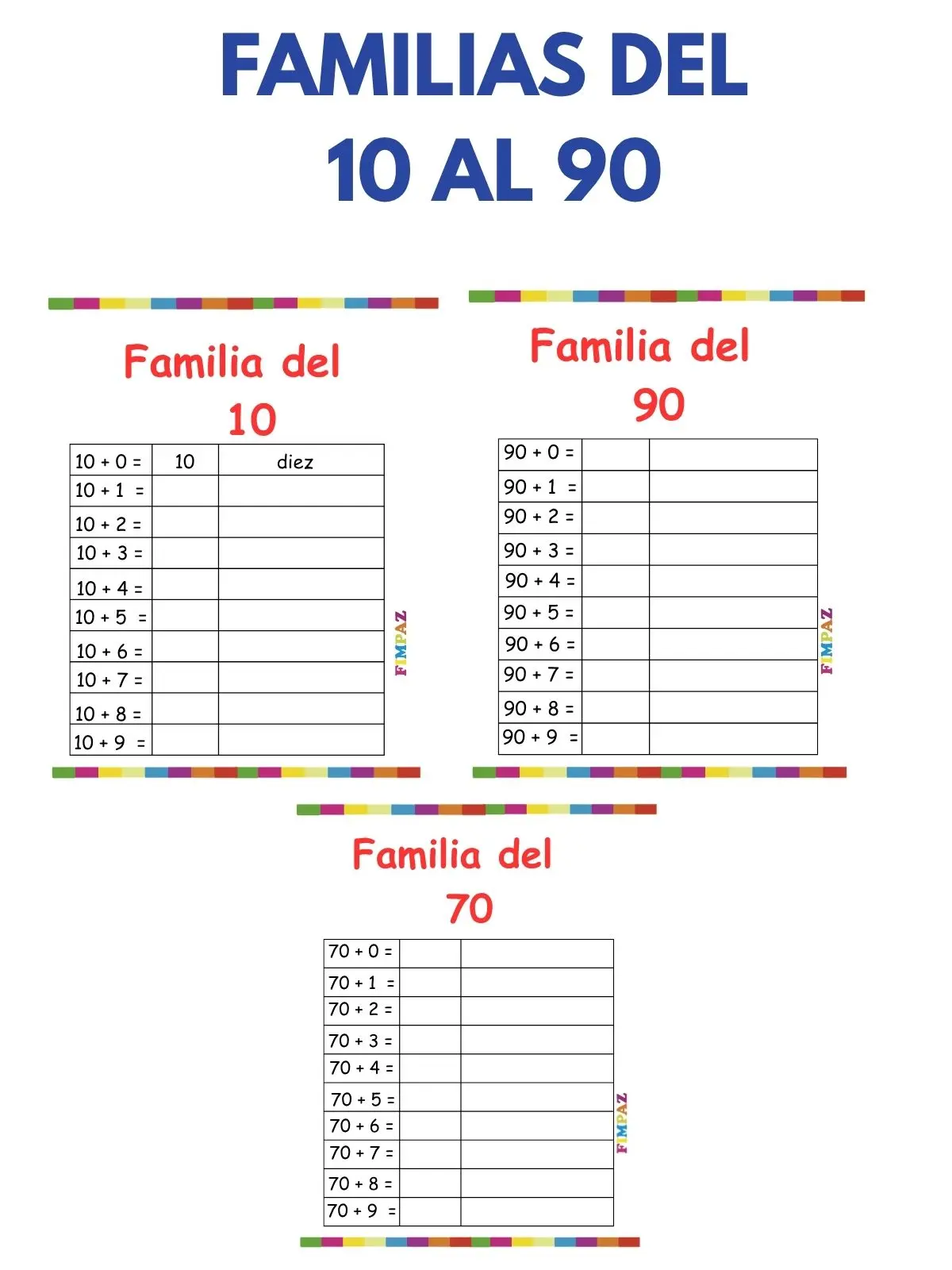 Familias de Números del 10 al 99 PDF Gratis