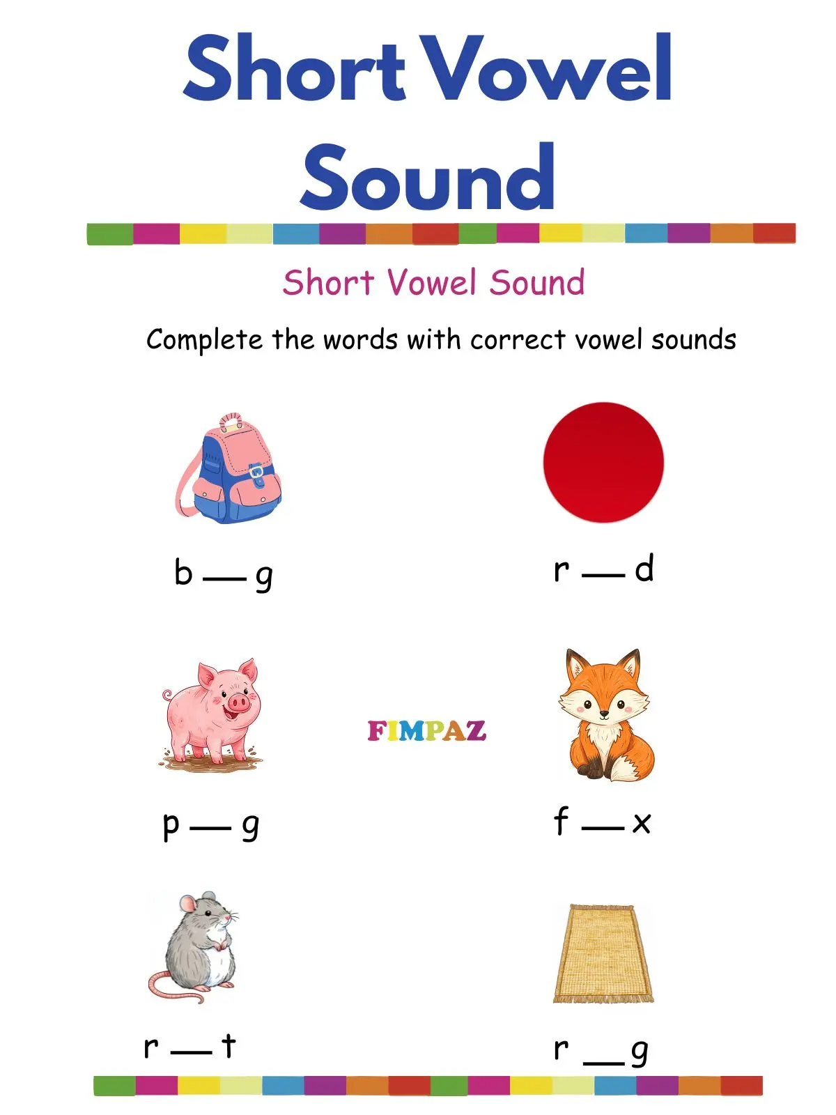 Short Vowel Worksheets